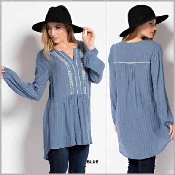 Blue Lace Insert Detail Relaxed Tunic - Picture 2 of 5